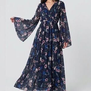 Meghan LA Sunset Surplice Floral Chiffon Wildflower Maxi Dress Medium